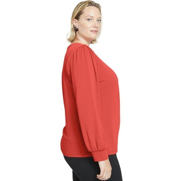 Universal Standard Women's M Crepe Jersey Gathered V-Neck Blouse Vermilion Red - Picture 4 of 12